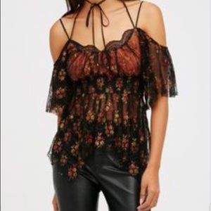 Free People Tulle Floral Top